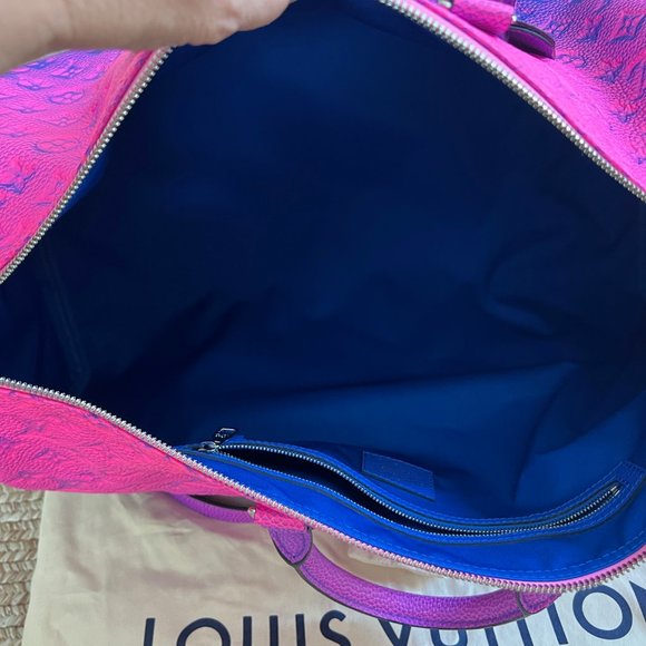 Louis Vuitton Virgil Pink Blue Monogram Illusion Keepall Bandouliere 50 Duffle - Picture 13 of 15